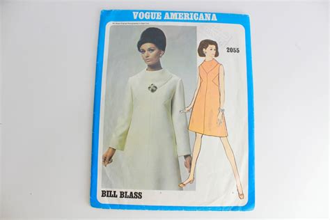 1960s Bill Blass Womens Dress Pattern Vogue Americana 2055 Printed Sewing Pattern B36 W27