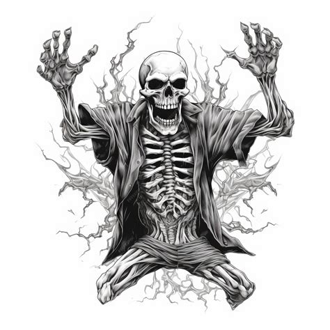 Premium Ai Image Noir Comic Art Skeleton With Raised Hands Rb Deathcore Tshirt Vector Graphic