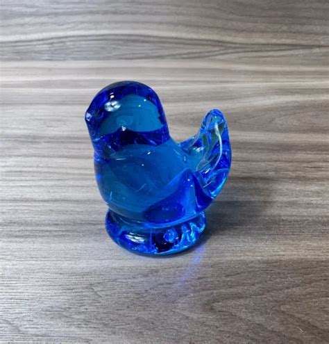 Vintage Leo Ward Glass Blue Bird Of Happiness Signed Figurine Art