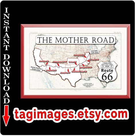 Historic Route 66 Map From 1926 Large Printable Poster, Western Wall ...