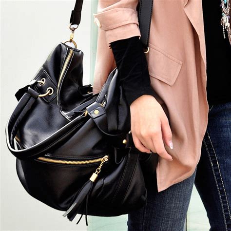 Korean Women S Tassel Shoulder Bag Large Capacity Handbag Black On Luulla