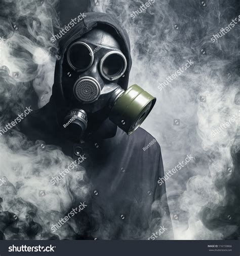 Man Gas Mask Smoke Black Background Stock Photo 116159866 Shutterstock