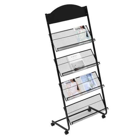 Layer Mobile Metal Floor Standing Magazine Newspaper Rack Black With