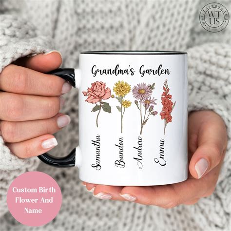 Custom Birth Flowers Mug Grandmas Garden Mug With Personalized Birth