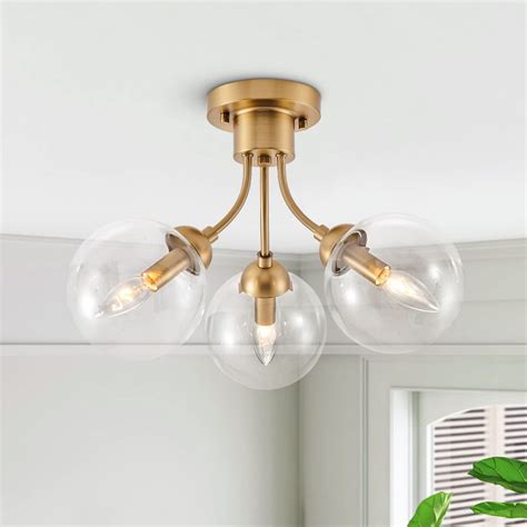 3 Light Glass Globe Semi Flush Mount Globe Ceiling Light Low Ceiling