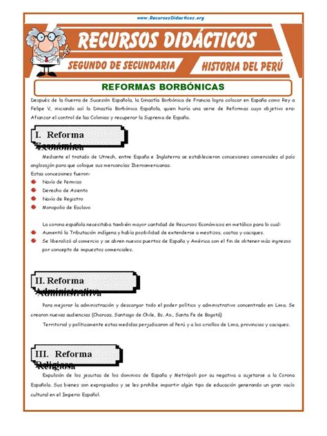 Reformas Borbónicas Para Segundo Grado De Secundaria Pdf Imperio