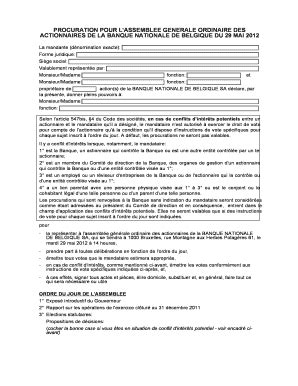 Fillable Online Nbb PROCURATION POUR L ASSEMBLEE GENERALE ORDINAIRE