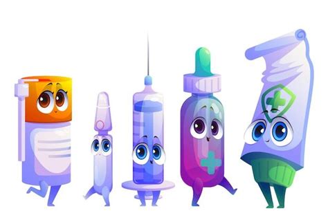 Conjunto De Personagens De Medicamentos Ou Medicamentos Para Desenhos