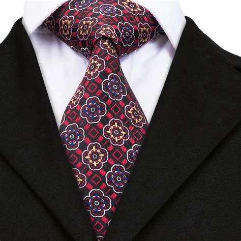 Hi Tie Red Tie Luxury Floral Jacquare Woven Silk Ties For Men Suit