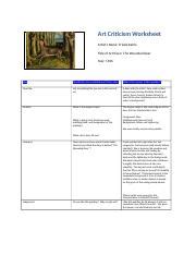 Art Criticism Worksheet Completed Example Docx Art Criticism