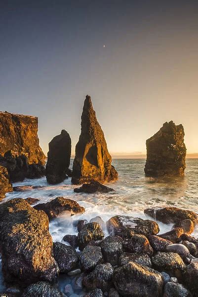 Sea stacks at sunset, Reykjanes peninsula, Iceland