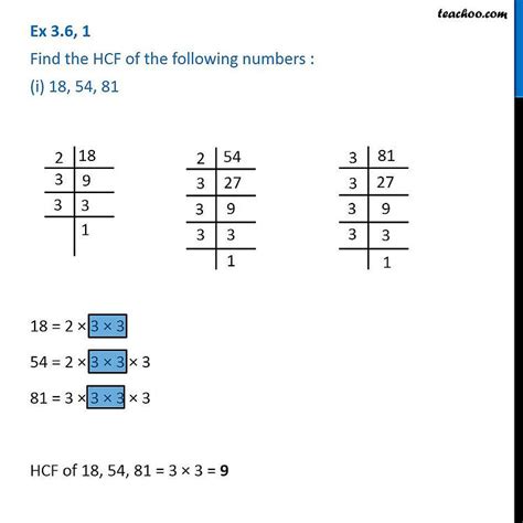 Ex 3 6 1 Find The HCF Of The Following Numbers I 18 54 81