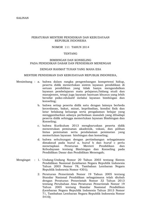 Permendikbud No 111 Tahun 2014 Tentang Bimbingan Dan Konseling PDF