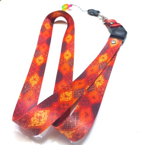 Jual Lanyard Printing HP ID Card Motif Batik Sogan Free Karet Oring