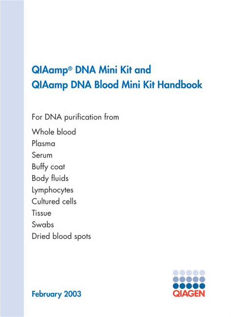 PDF QIAamp DNA Mini Kit And QIAamp DNA Blood Mini Kit Handbook