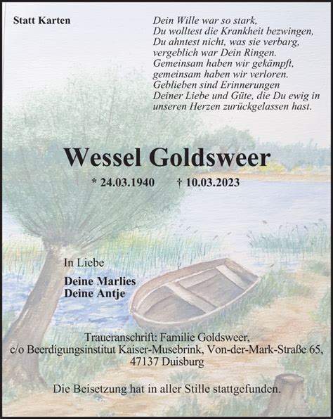 Traueranzeigen Von Wessel Goldsweer Trauer In Nrw De