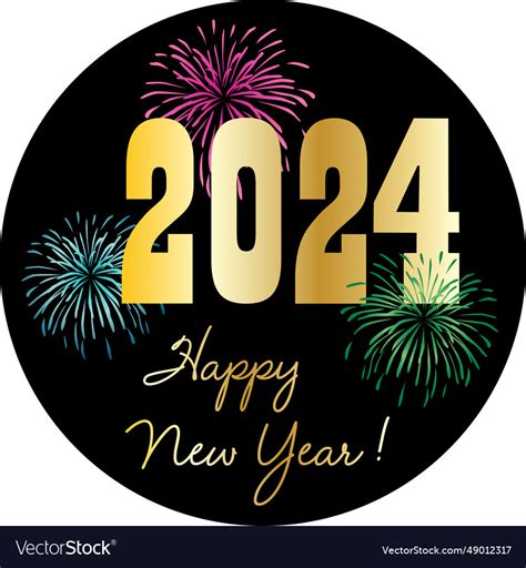 2024 Happy New Year Circle Graphic With Fireworks Vector Image