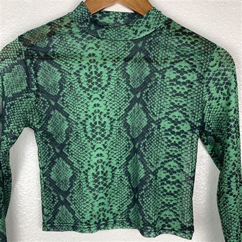 Green & Black Snake Print Sheer Long Sleeve Mock... - Depop