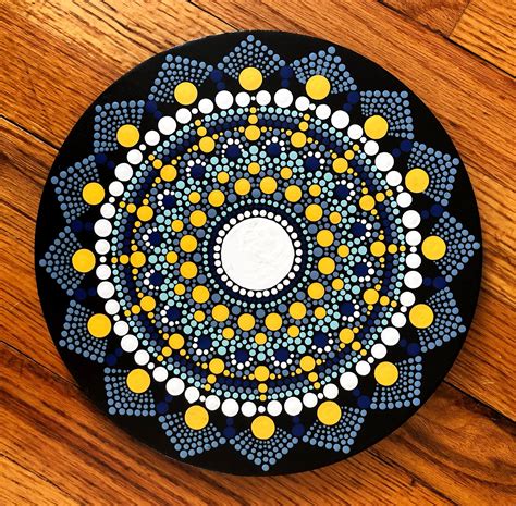 Dot Mandala Acrylic Dot Painting On A Round Chipboard Blue Etsy Dot