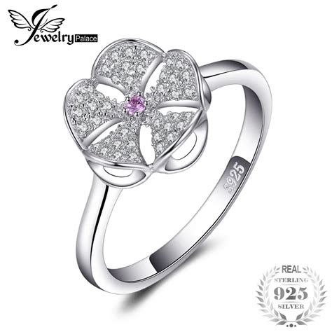 Jewelrypalace Round Created Pink Sapphire Cubic Zirconia Flower Rings