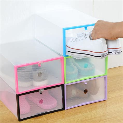 Foldable Clear Plastic Shoe Boxes Storage Organizer Stackable Tidy