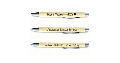 Stylo en Bambou gravé personnalisé en LOT ou à l unité Encre bleue ou