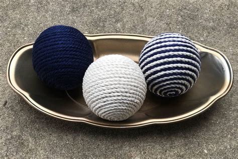 Navy Blue And Ivory Decorative Yarn Balls Decorative Balls Etsy