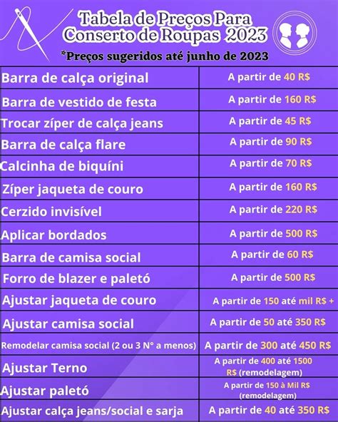 Tabela De Conserto De Roupas 2023