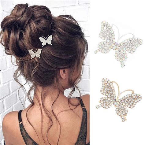 Bartosi Butterfly Hair Clips Rhinestone Hair Barrettes Crystal Butterfly Metal