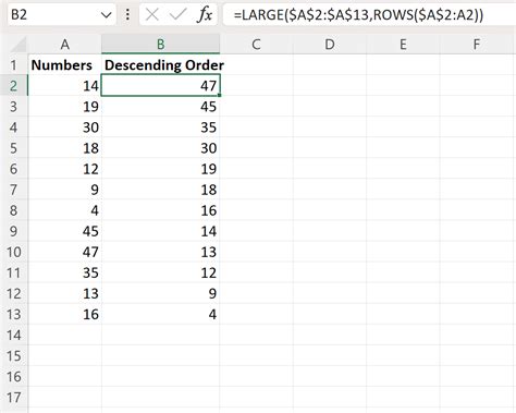 Excel Formula To Sort Numbers In Ascending Or Descending Order