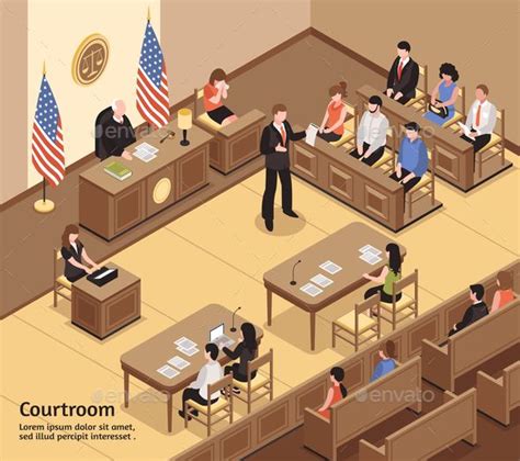 Courtroom Isometric Illustration Isometric Illustration Courtroom