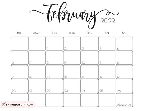 Cute (& Free!) Printable February 2022 Calendar Designs by SaturdayGift