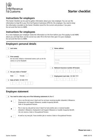 Hmrc Starter Checklist For To