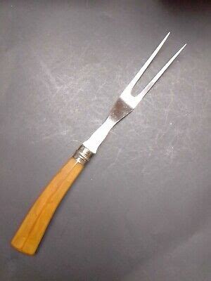 Old 1930s Butterscotch Bakelite Handle Stainless Steel 2 Prong Meat