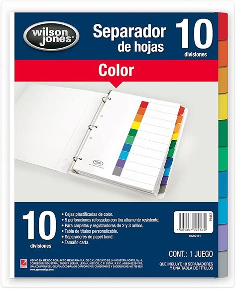 Wilson Jones P Separadores De Carpeta Colores Brillantes