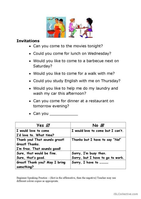 Invitations English Esl Worksheets Pdf And Doc