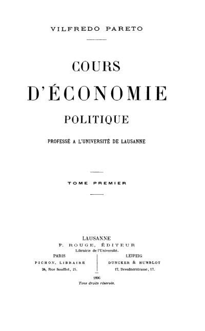 Cours D Conomie Politique Tome I Vilfredo Pareto Institut Coppet