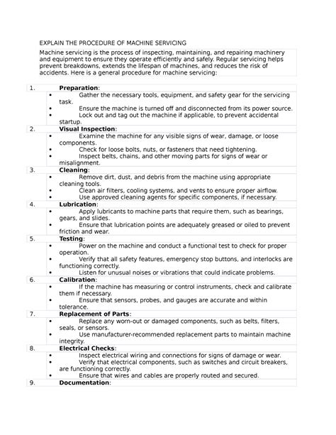 explain  procedure  machine servicing explain  procedure