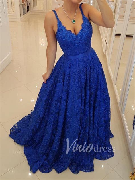 Royal Blue Lace Prom Dresses