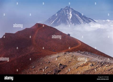 Kamchatka Volcanic Landscape View To Top Of Cone Of Koryaksky Volcano