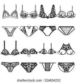 Collection Lingerie Panty Bra Set Vector Stock Vector Royalty Free