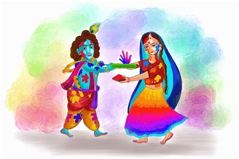 Animated Radha Krishna Playing Holi