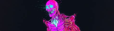 Neon Wallpaper 4K, Skeleton, Cyberpunk