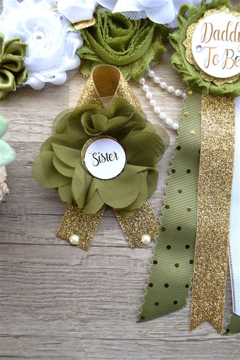 Olive Greenery Maternity Sash Olive Gold Baby Shower Green White Gold