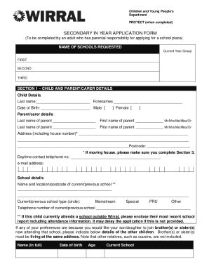 Fillable Online SECONDARY IN YEAR APPLICATION FORM Fax Email Print