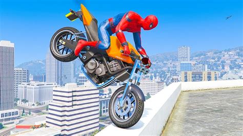 GTA 5 AMAZING Spiderman Bike Jumps Stunts Failed Epic Jump