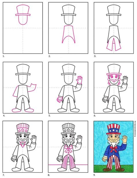 Easy How to Draw Uncle Sam Tutorial Video and Coloring Page