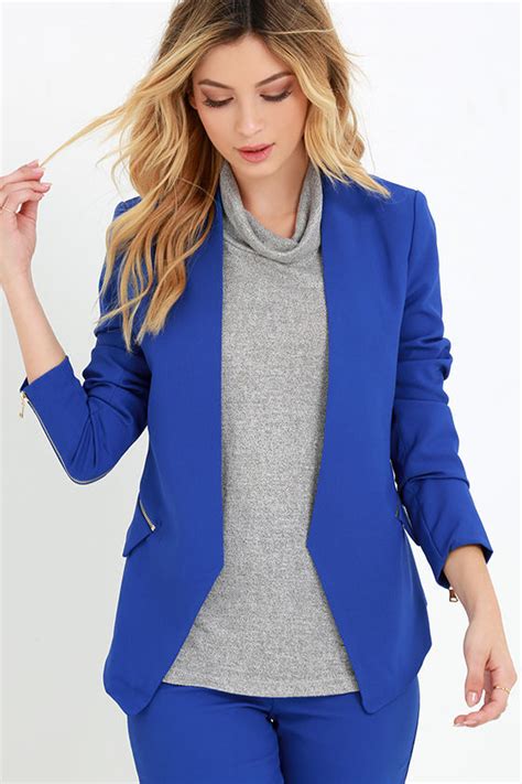 Cobalt Blue Blazer Cropped Blazer Blue Jacket 5600 Lulus