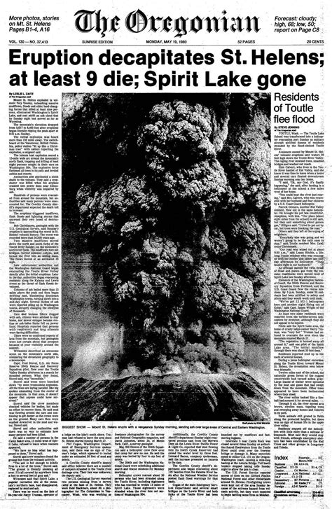 Mount St Helens Eruption The Oregonians Front Page