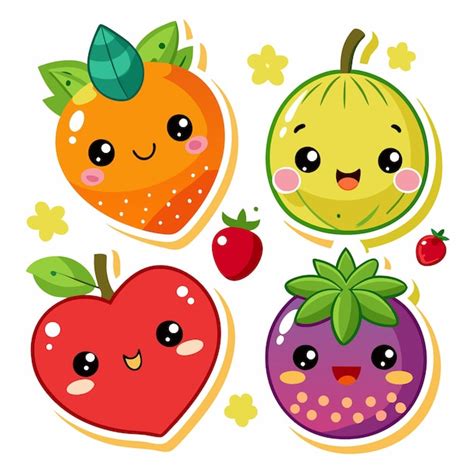 Frutas De Dibujos Animados Con Caras Felices Vector Premium Generado